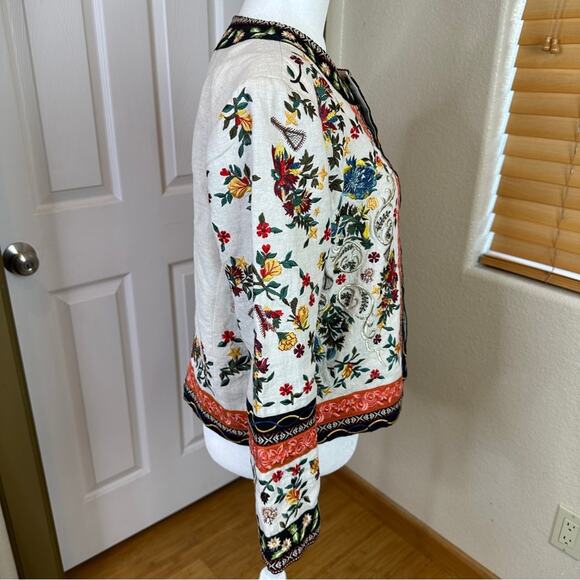 Alice + Olivia Esme Embroidered 100% Linen Cropped Jacket. Like New. - Picture 8 of 15